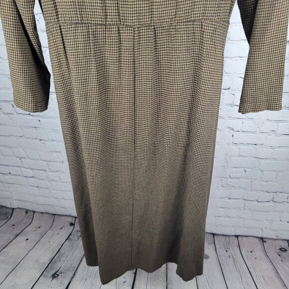 VTG Horchow Black Tan Houndstooth Long Sleeve Pleated Peak Lapel Jacket Dress 12 - Picture 9 of 15